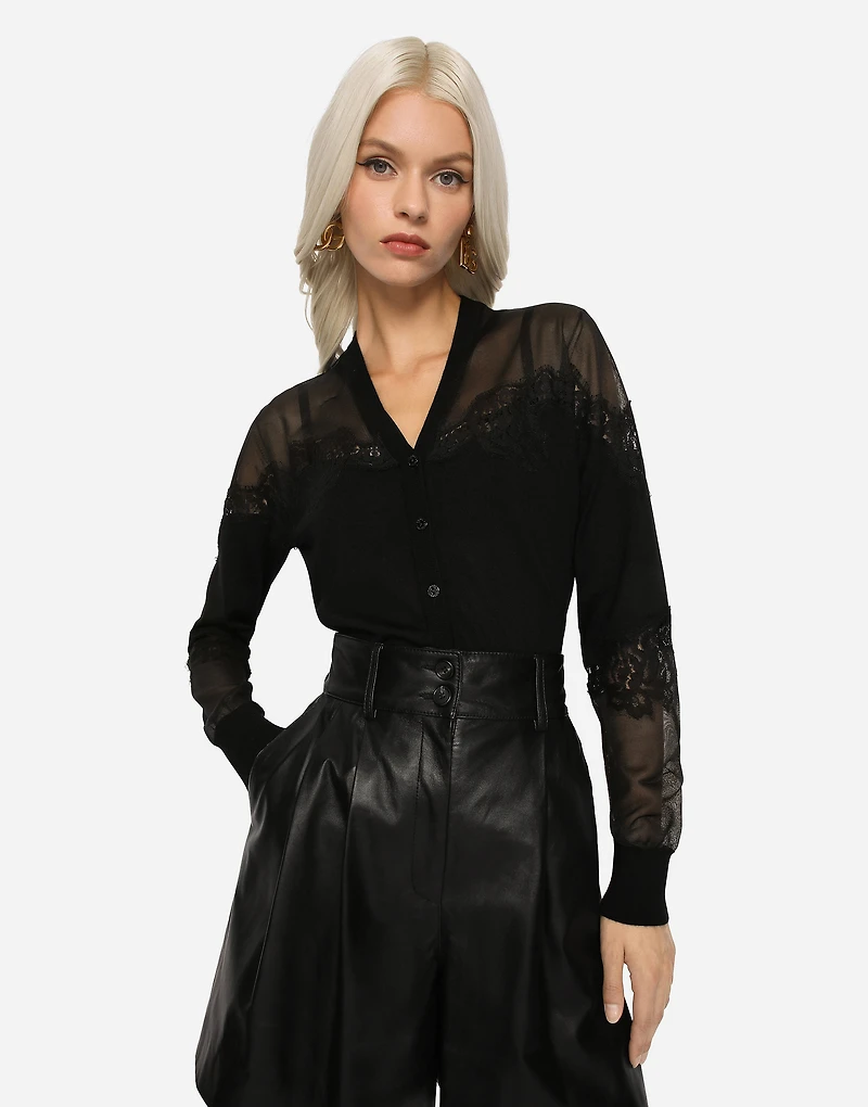 Cashmere, tulle and silk cardigan with lace
