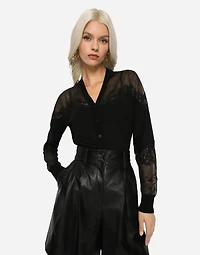 Cashmere, tulle and silk cardigan with lace