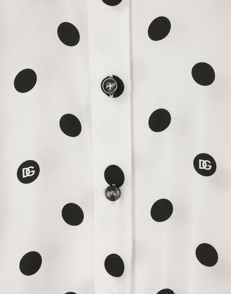 Silk twill shirt with polka-dot print
