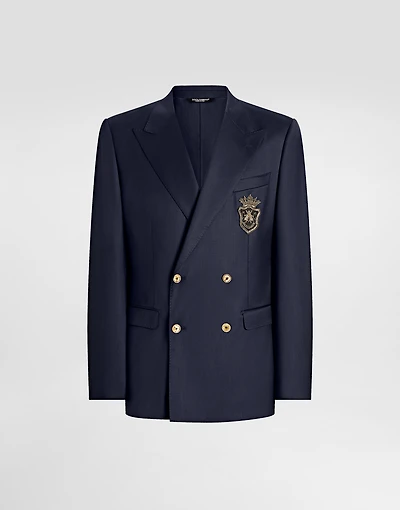 Double-breasted wool jacket with patch