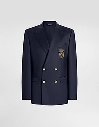 Double-breasted wool jacket with patch