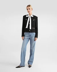 Loose denim jeans with pressed pleat