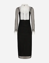 Tulle calf-length dress with organza shirt front