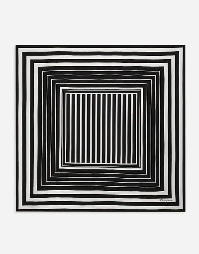 Silk twill scarf with striped print (90x90)