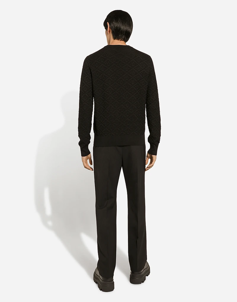 Silk round-neck sweater with all-over DG logo