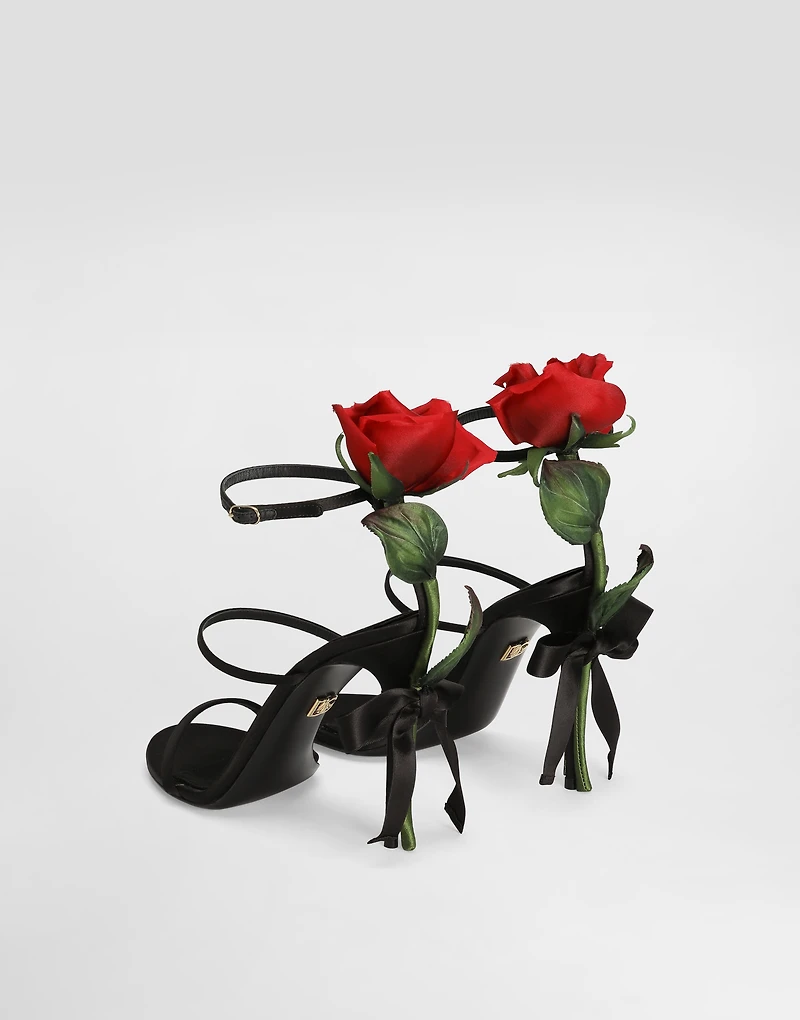 Satin sandals with rose embellishment