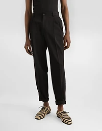 Cotton gabardine pants with double darts