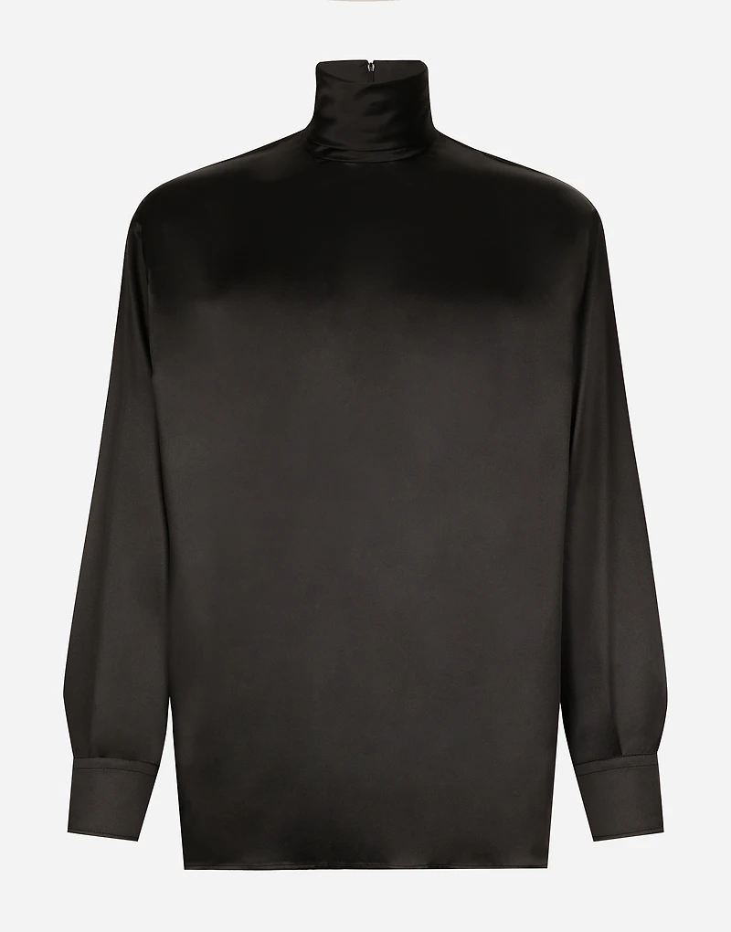 Loose silk turtleneck with shirt cuffs