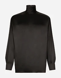 Loose silk turtleneck with shirt cuffs