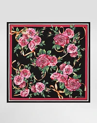 Rose-print silk twill foulard (90x90)