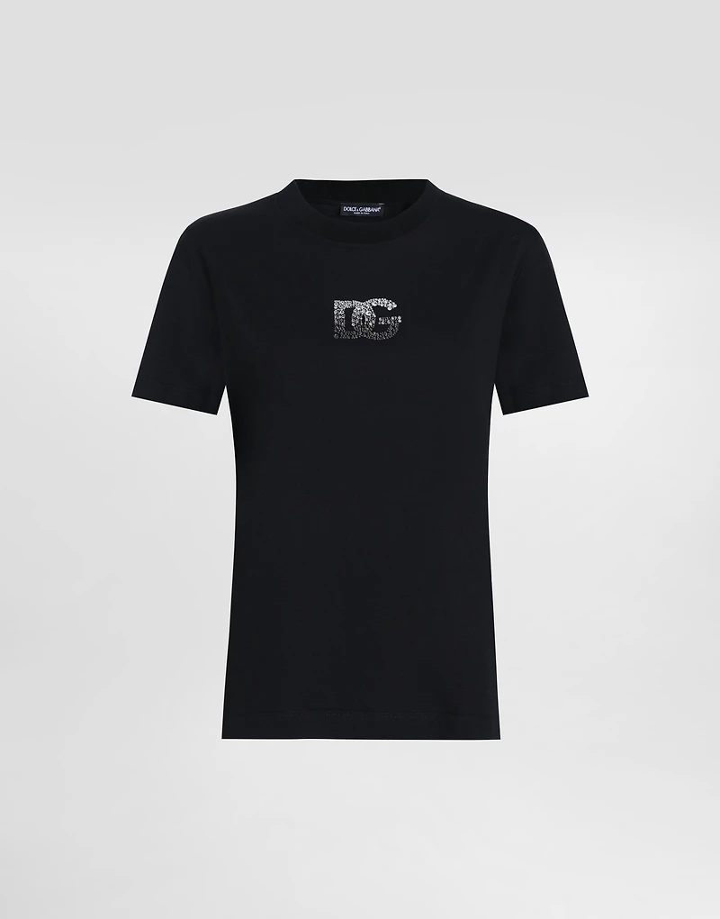 Jersey T-shirt with rhinestone DG logo embellishment