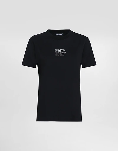 Jersey T-shirt with rhinestone DG logo embellishment