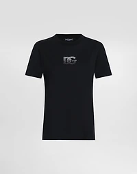 Jersey T-shirt with rhinestone DG logo embellishment