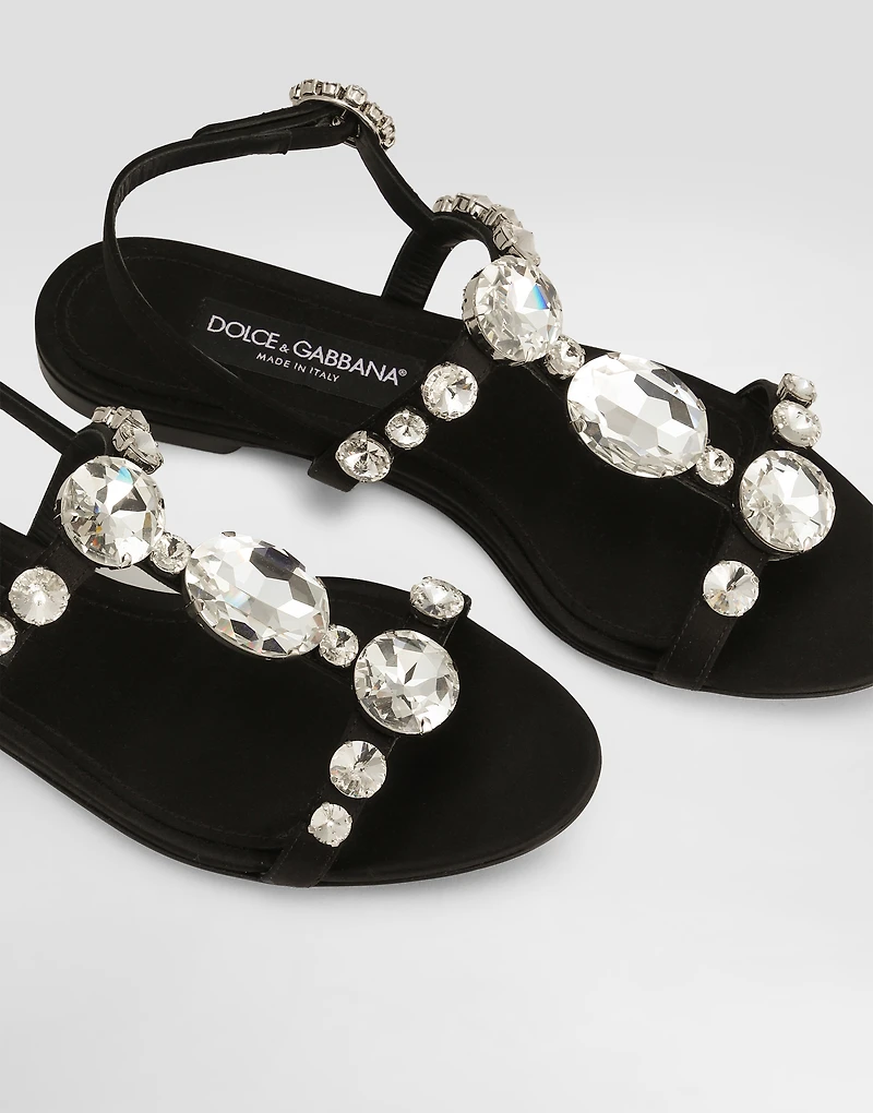Satin sandals with gemstone embellishment