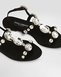 Satin sandals with gemstone embellishment