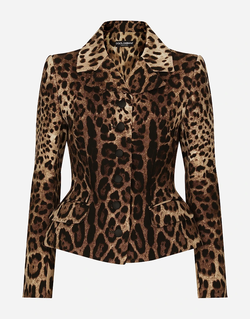 Single-breasted double crepe jacket with leopard print
