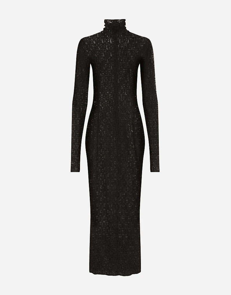 Tulle calf-length dress with all-over DG logo