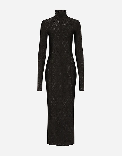 Tulle calf-length dress with all-over DG logo