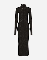 Tulle calf-length dress with all-over DG logo