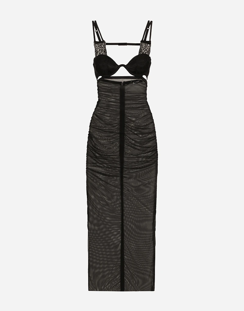 Tulle calf-length dress with corset details
