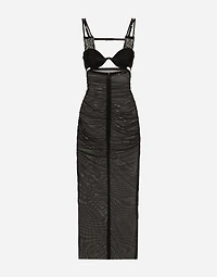 Tulle calf-length dress with corset details