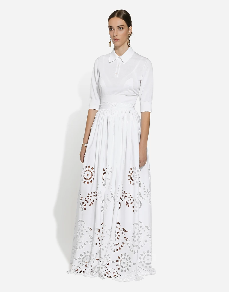 Long cotton circle skirt with cut-out detailing