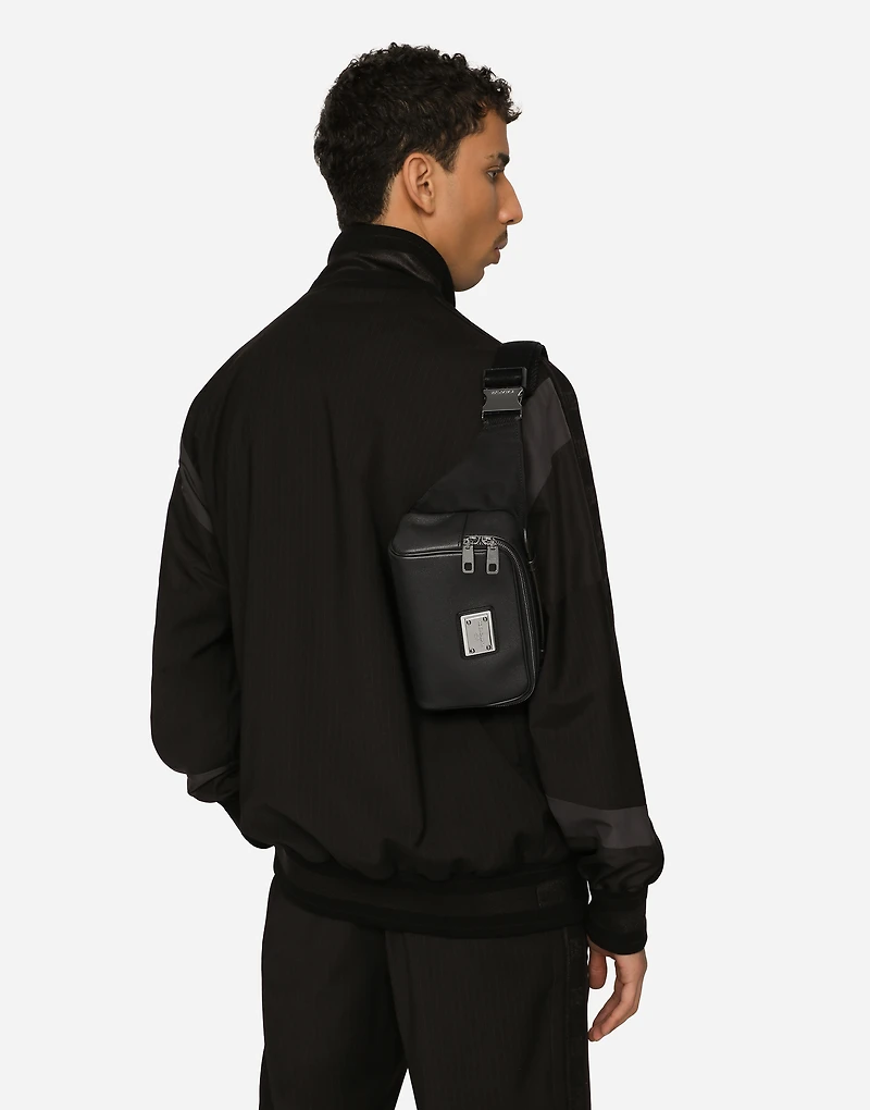 Grainy calfskin and nylon belt bag