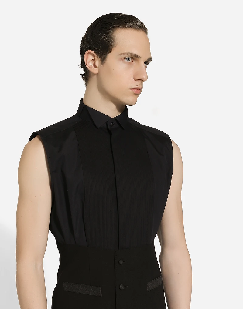 Sleeveless cotton tuxedo shirt