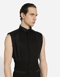 Sleeveless cotton tuxedo shirt