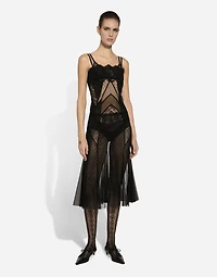 Tulle, mesh and lace calf-length slip dress