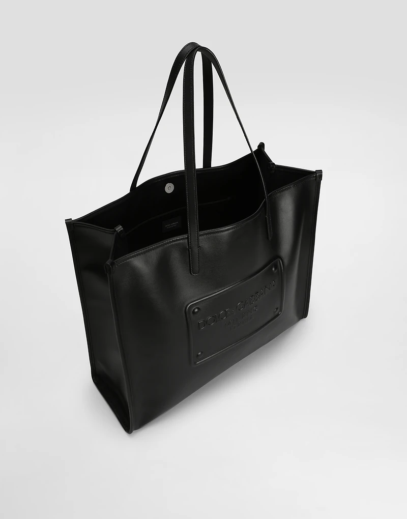 Calfskin shopper with raised logo