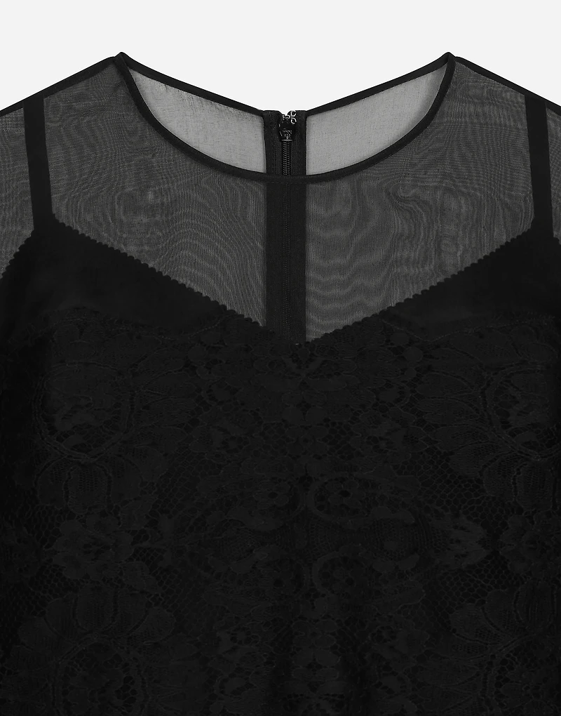 Short organza dress with lace inlay