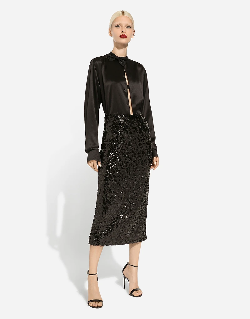 Sequined calf-length skirt