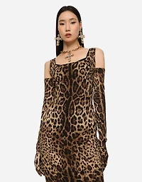 Leopard-print charmeuse midi dress