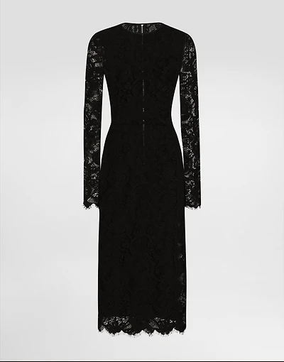 Flared calf-length floral lace dress with contrasting lining