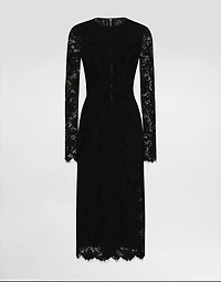 Flared calf-length floral lace dress with contrasting lining
