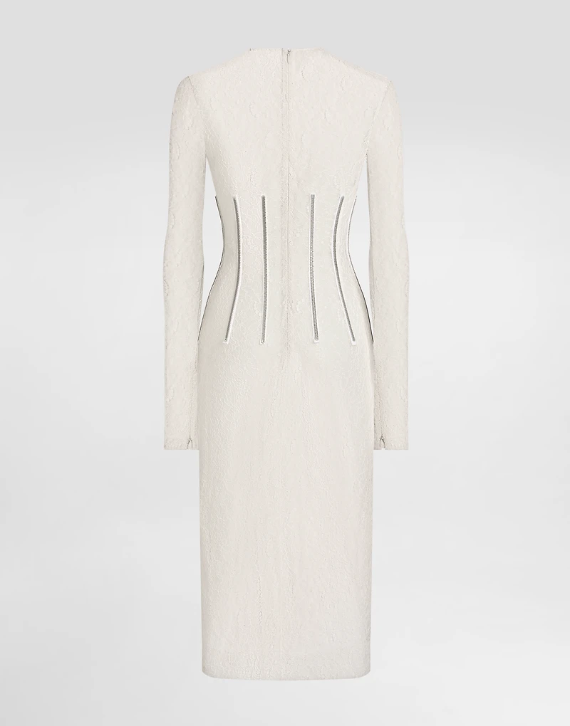 Lace calf-length dress with corset detailing