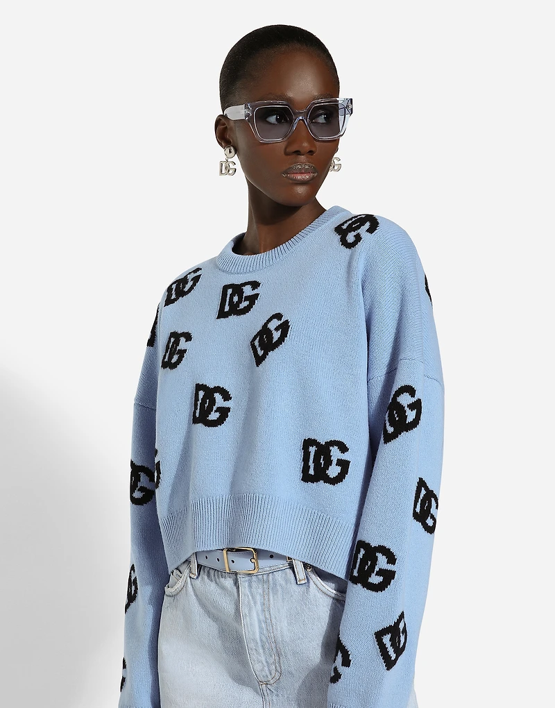 Wool round-neck sweater with DG logo inlay