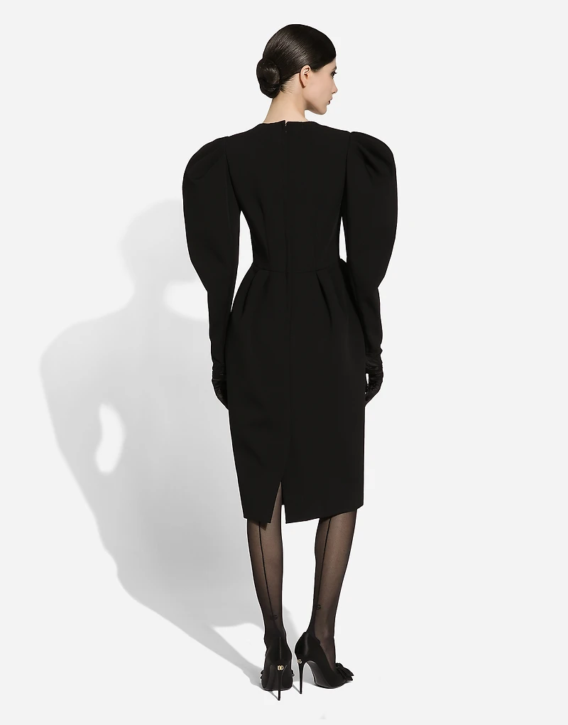 Calf-length wool dress with open neckline