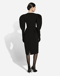 Calf-length wool dress with open neckline