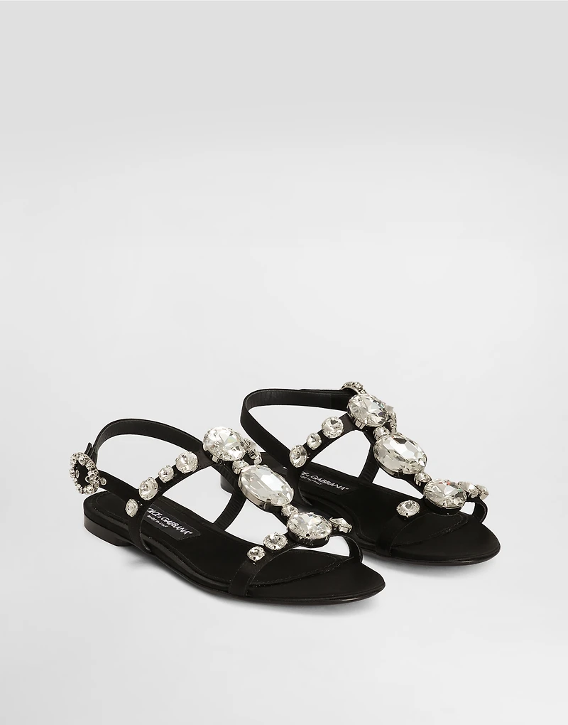 Satin sandals with gemstone embellishment