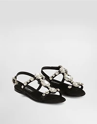 Satin sandals with gemstone embellishment
