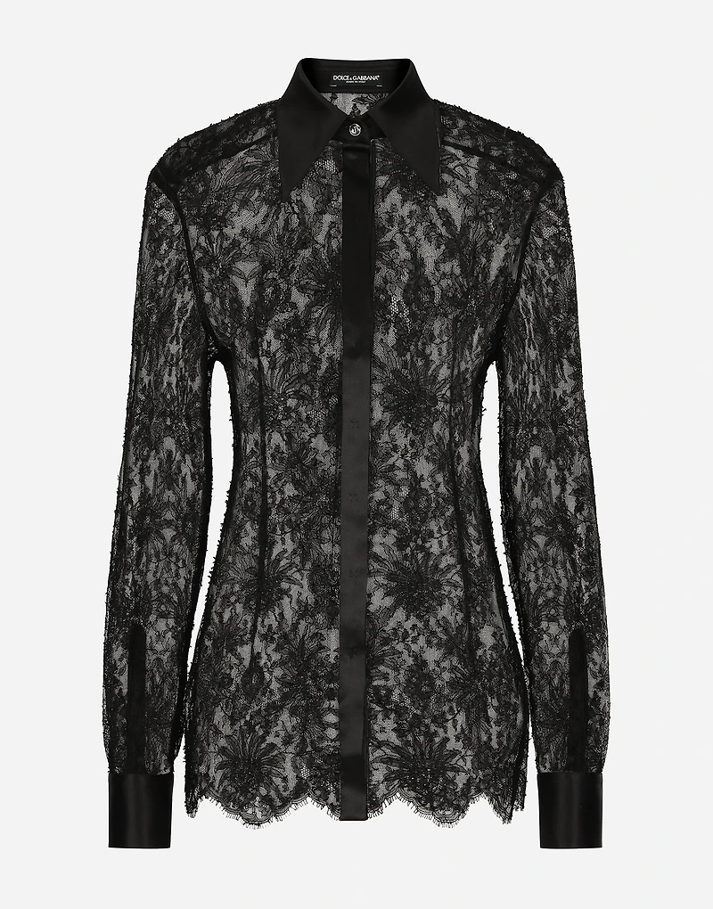 Chantilly lace shirt with satin details