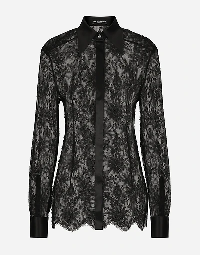Chantilly lace shirt with satin details