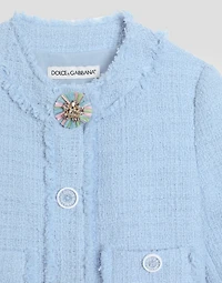 Single-breasted raschel tweed jacket with bejeweled buttons