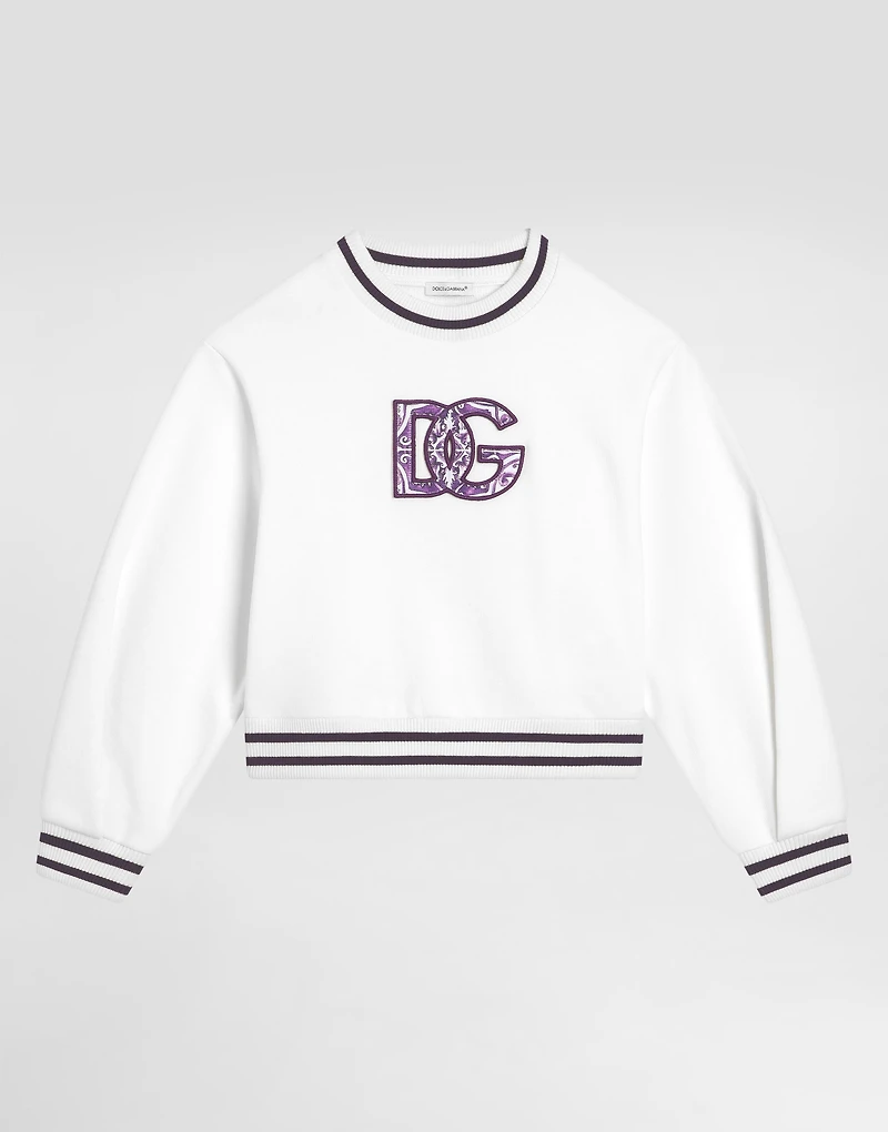 Majolica-print crew neck sweatshirt with dg embroidery