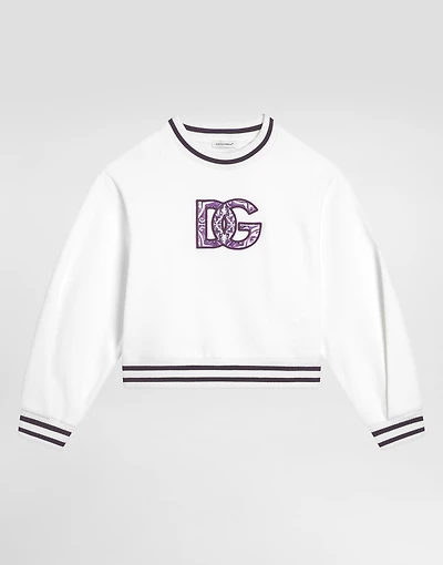 Majolica-print crew neck sweatshirt with dg embroidery
