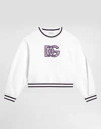 Majolica-print crew neck sweatshirt with dg embroidery