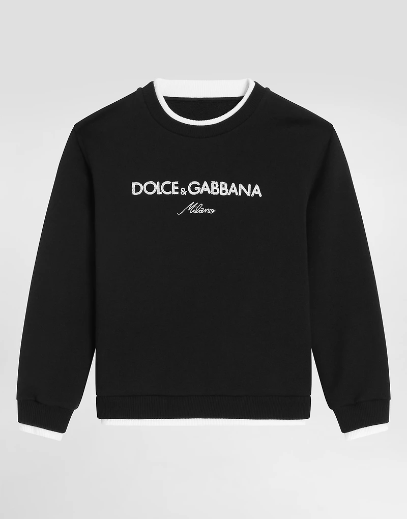 Crew neck fleece sweatshirt with Dolce&Gabbana embroidery