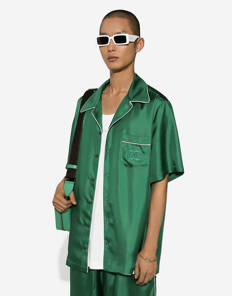 Silk twill shirt with DG embroidery